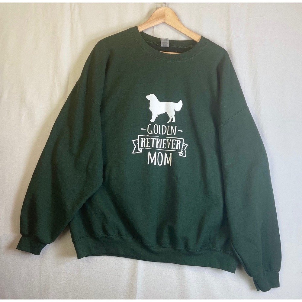 Gildan Golden Retriever Mom Sweatshirt 2XL Green Dog Lover Graphic Crewneck